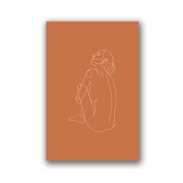 Buy Minimalist Boho Style Orange Line Sketching Painting by Faz