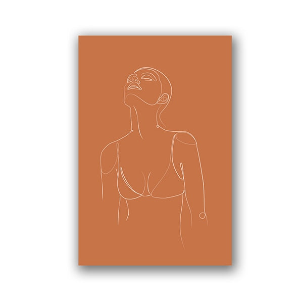 Buy Minimalist Boho Style Orange Line Sketching Painting by Faz