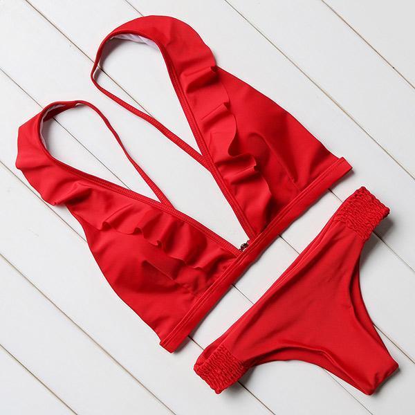 Buy Simple Ruffled Bikini Set by White Market