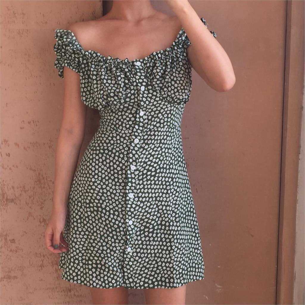 Buy Green Ruffled Floral Dress by White Market