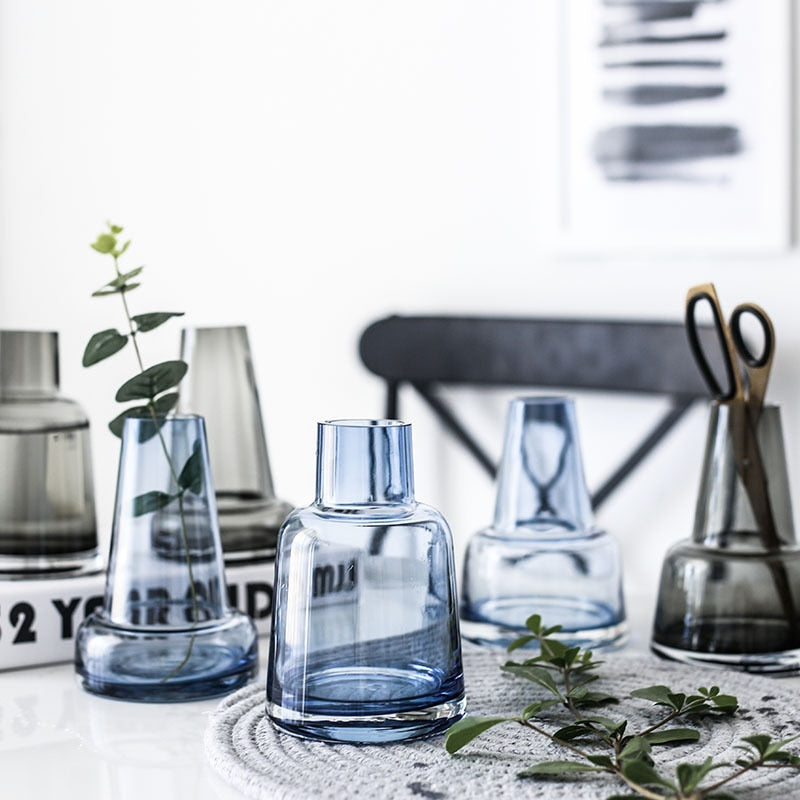Blue Gray Transparent Glass Vase