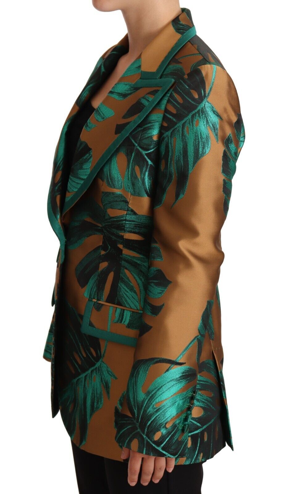 Elegant Leaf Print Silk-Blend Coat