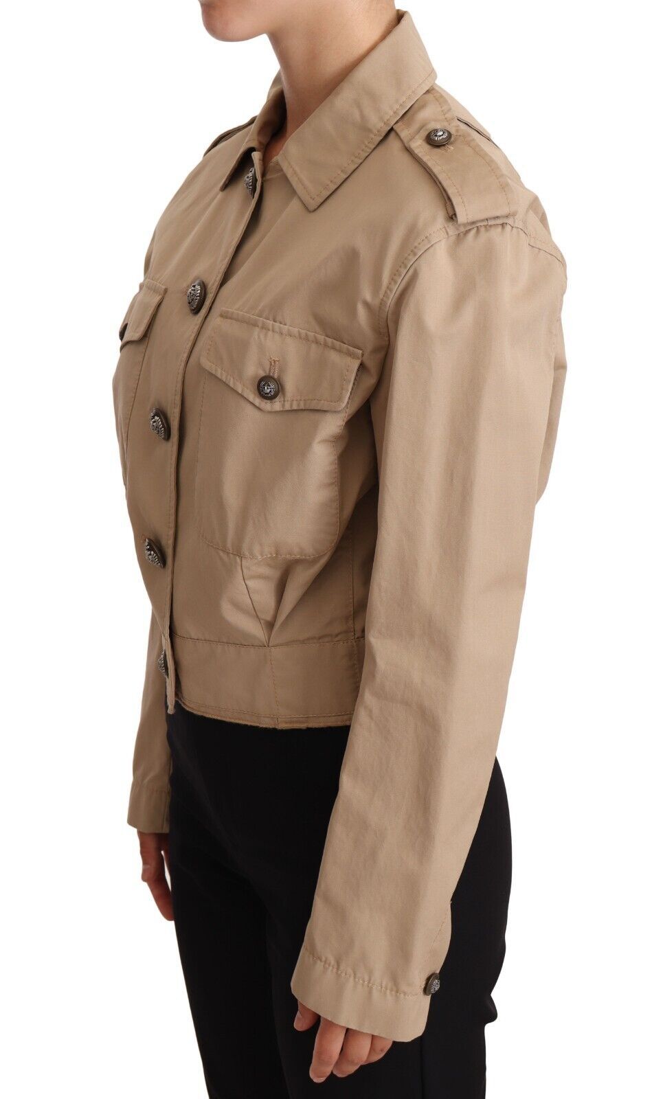 Beige Cropped Fitted Cotton Coat Jacket