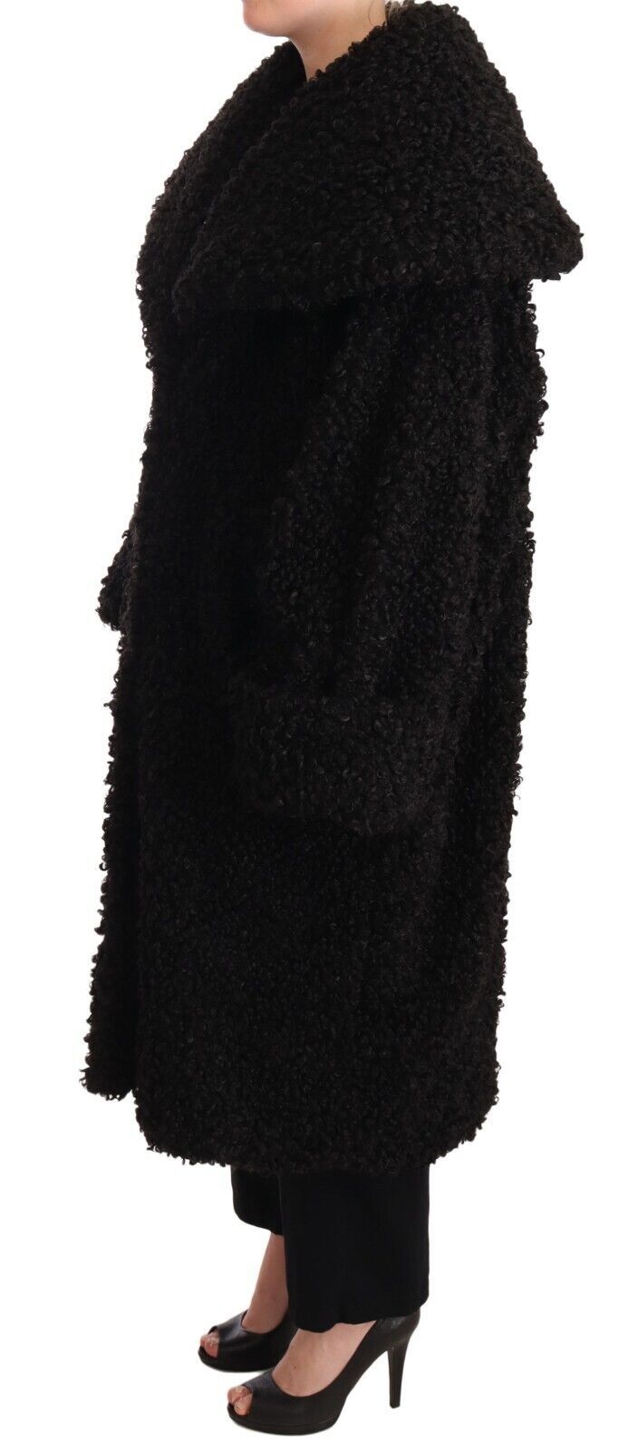 Elegant Black Fur Cape Trench Coat