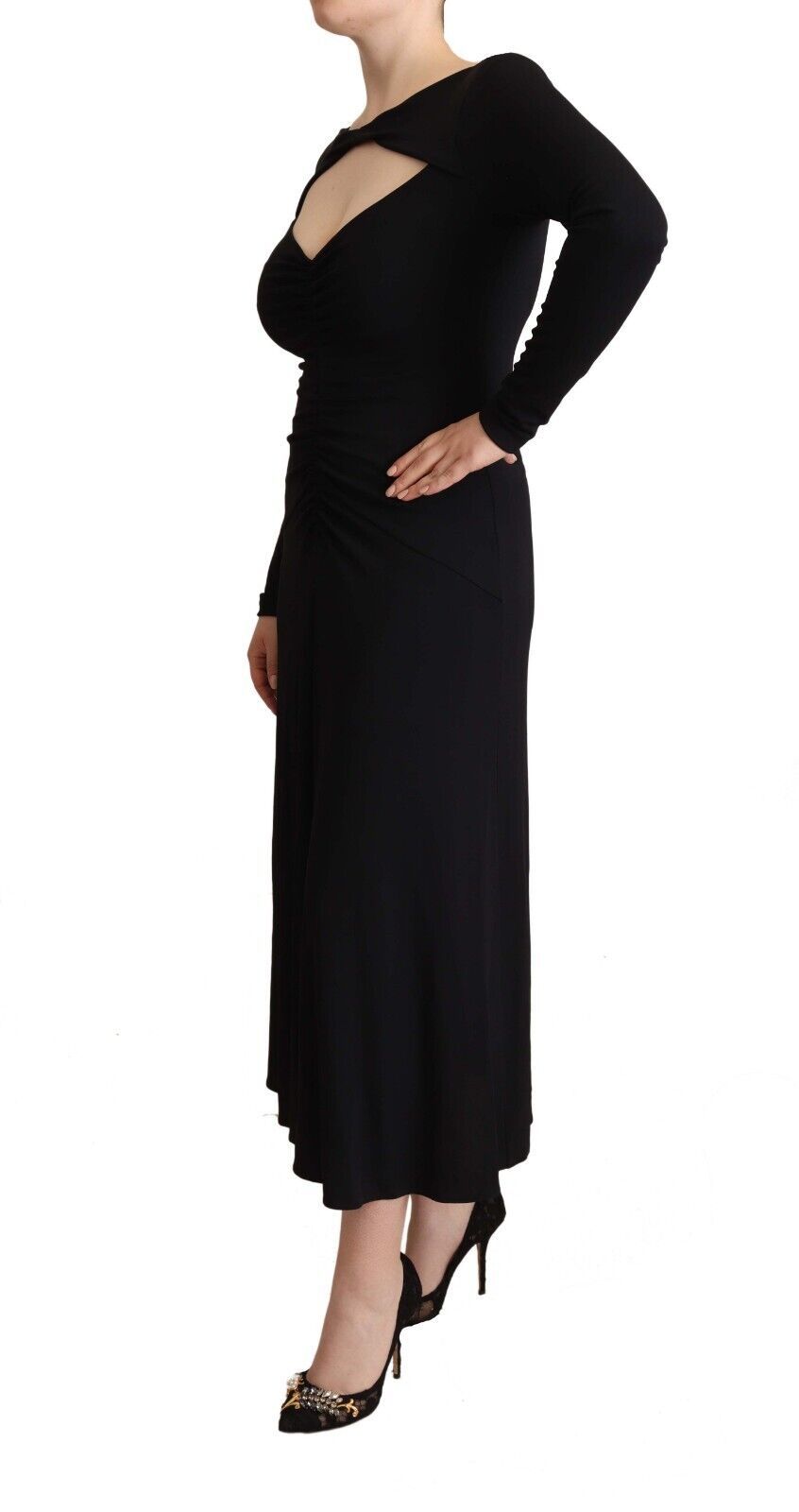 Elegant Black Nylon Stretch Maxi Dress