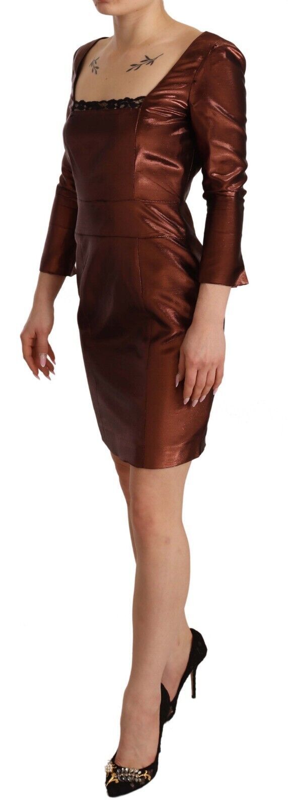 Elegant Bronze Sheath Mini Dress with Square Neck