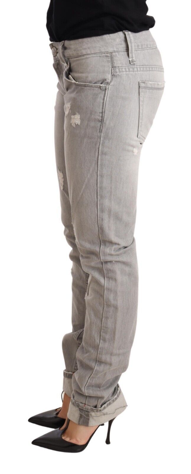 Chic Slim Fit Tattered Gray Wash Jeans