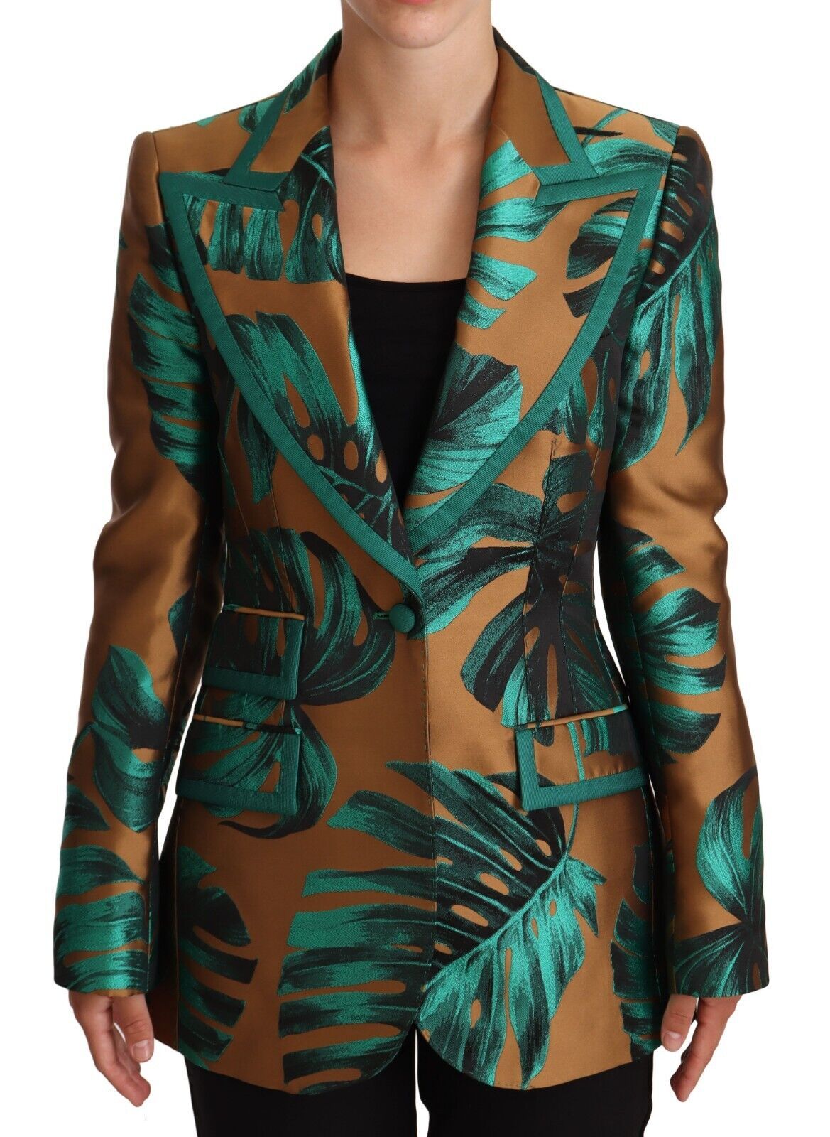 Elegant Leaf Print Silk-Blend Coat