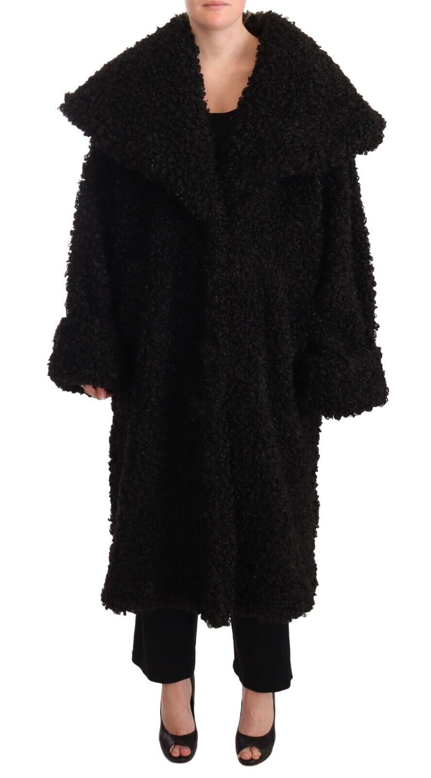 Elegant Black Fur Cape Trench Coat