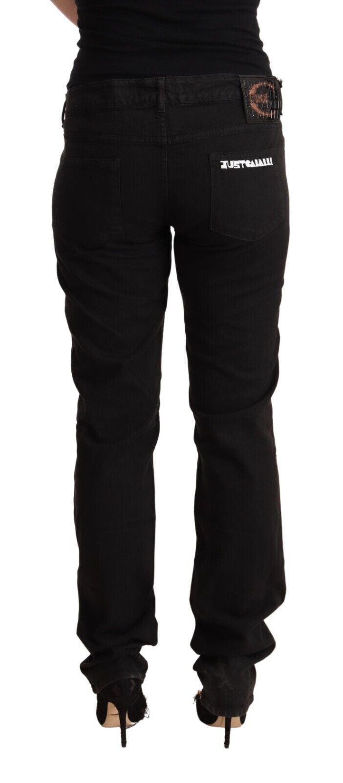 Black Mid Waist Denim Cotton Skinny Jeans