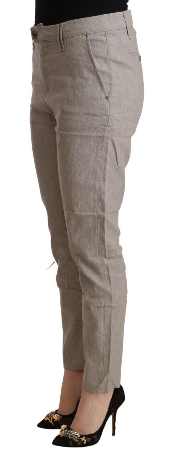 Elegant Light Grey Tapered Linen Pants