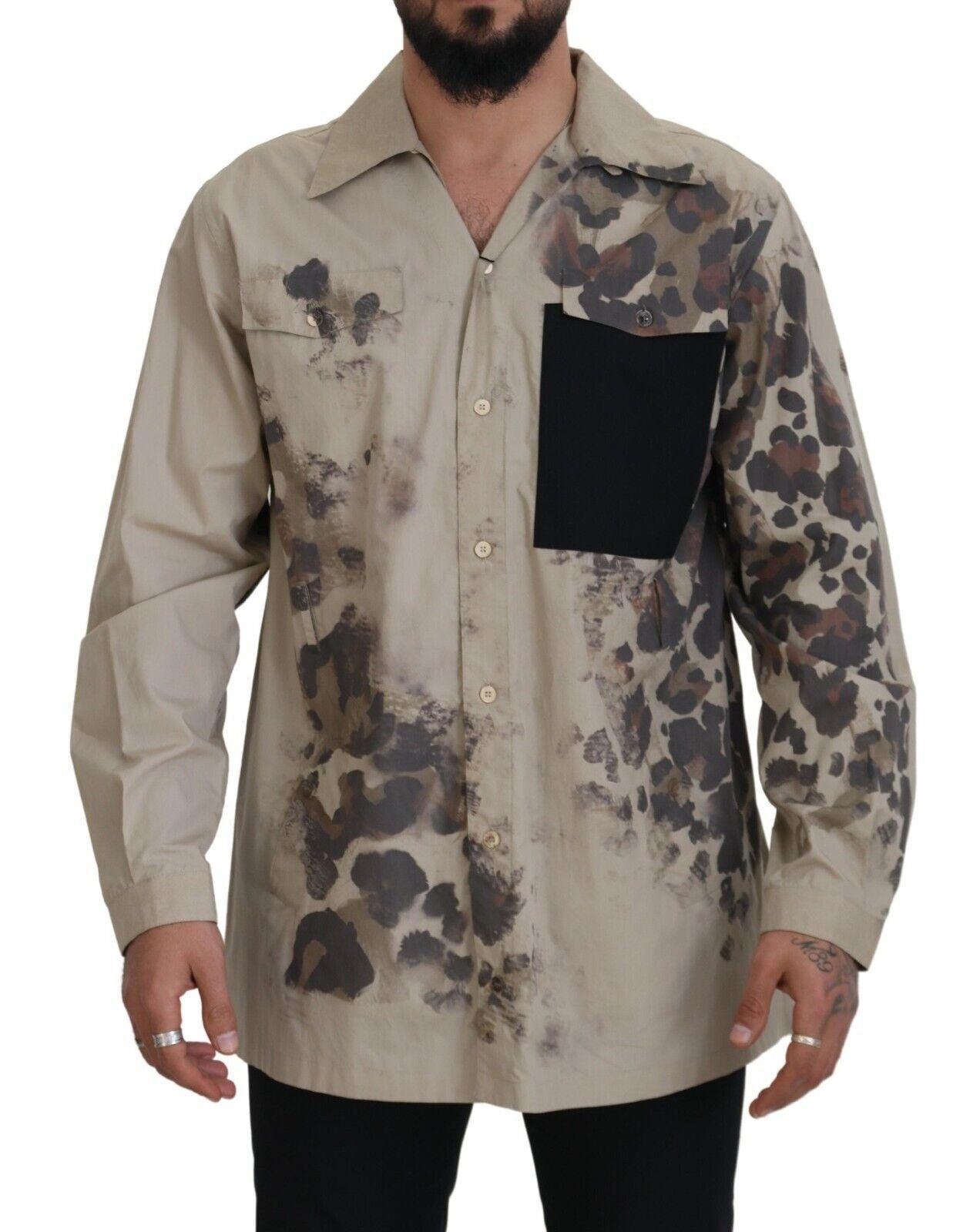 Beige Cotton Button-Down Casual Shirt