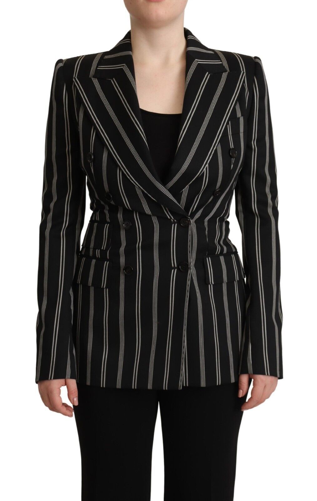 Elegant Striped Wool Stretch Jacket