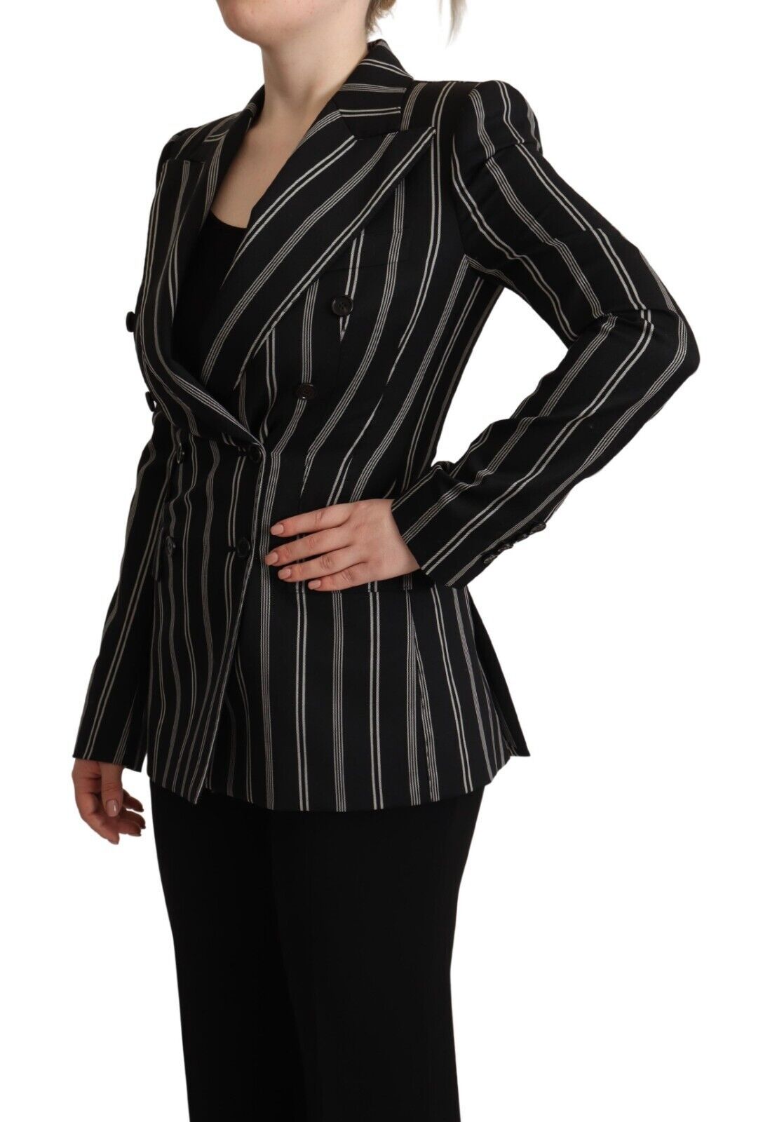 Elegant Striped Wool Stretch Jacket