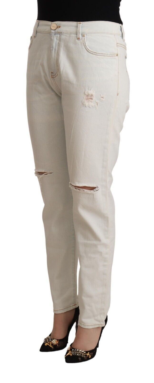 White Mid Waist Skinny Denim Jeans
