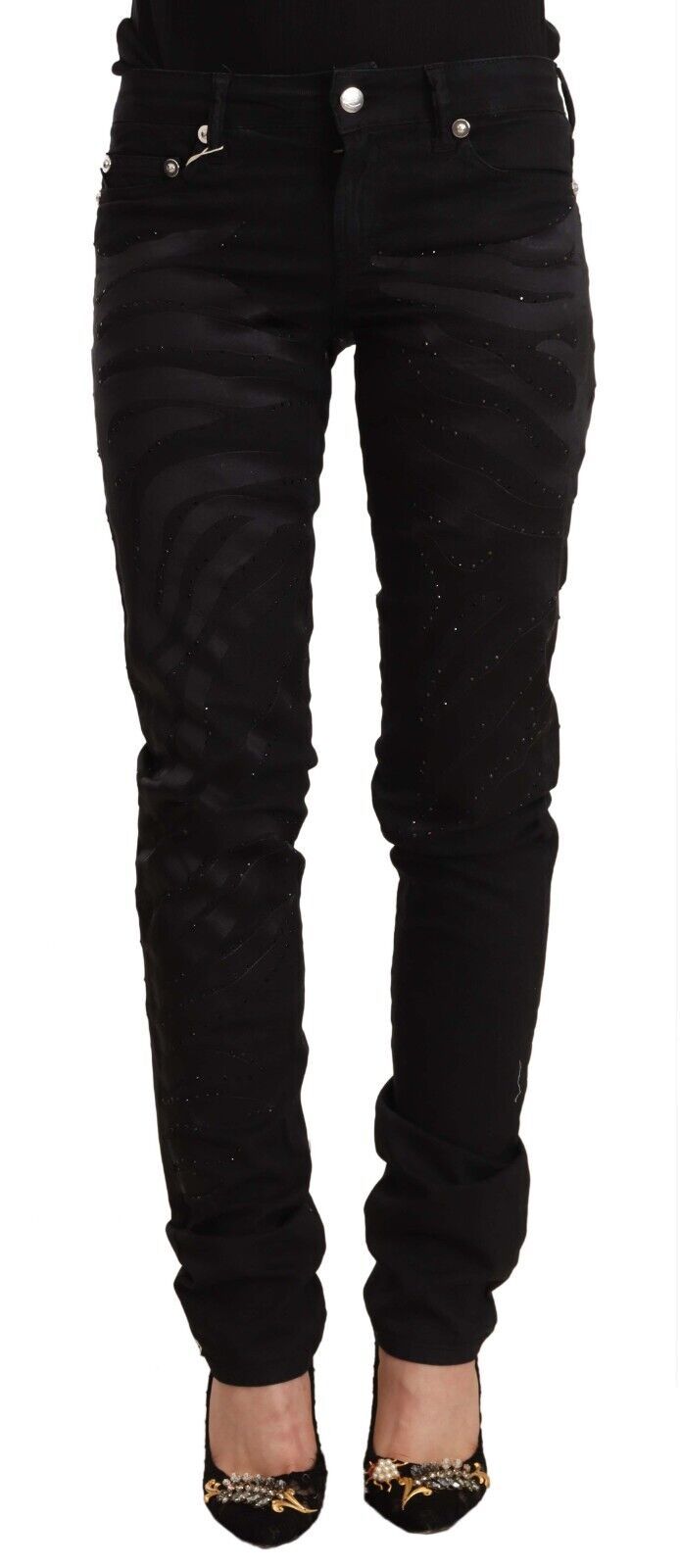 Black Mid Waist Embellished Skinny Jeans