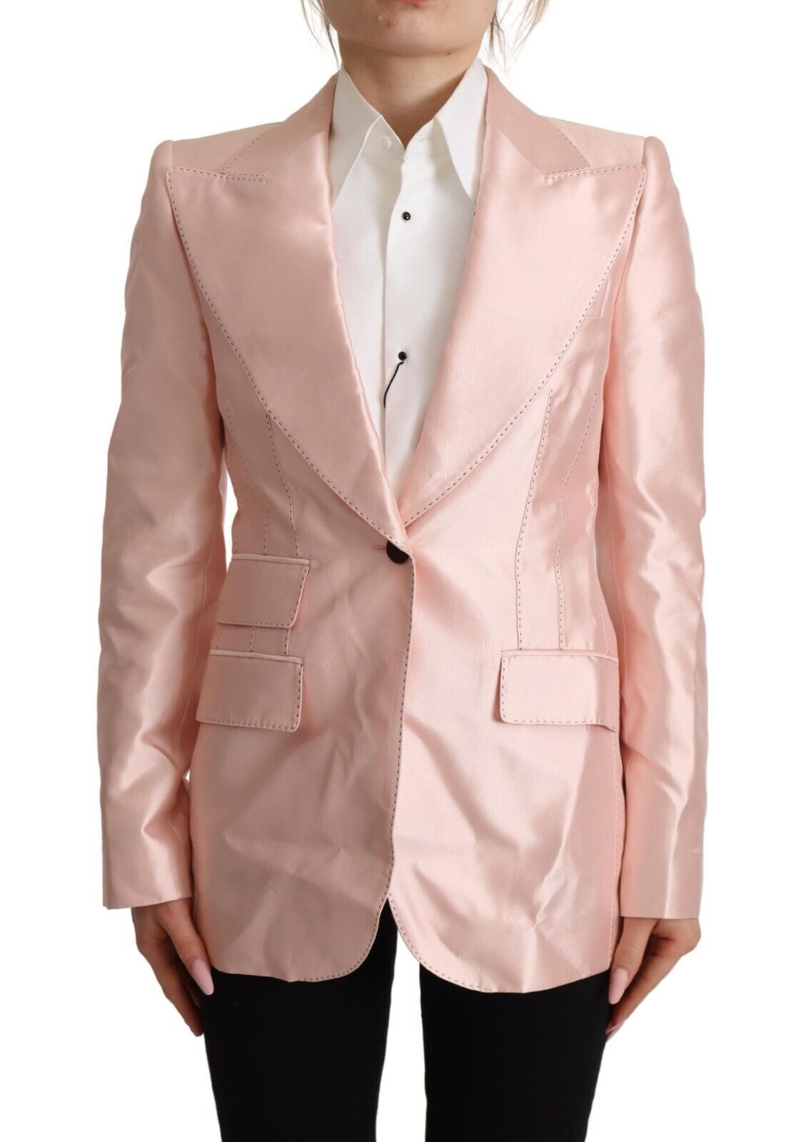 Elegant Pink Silk Blazer Jacket