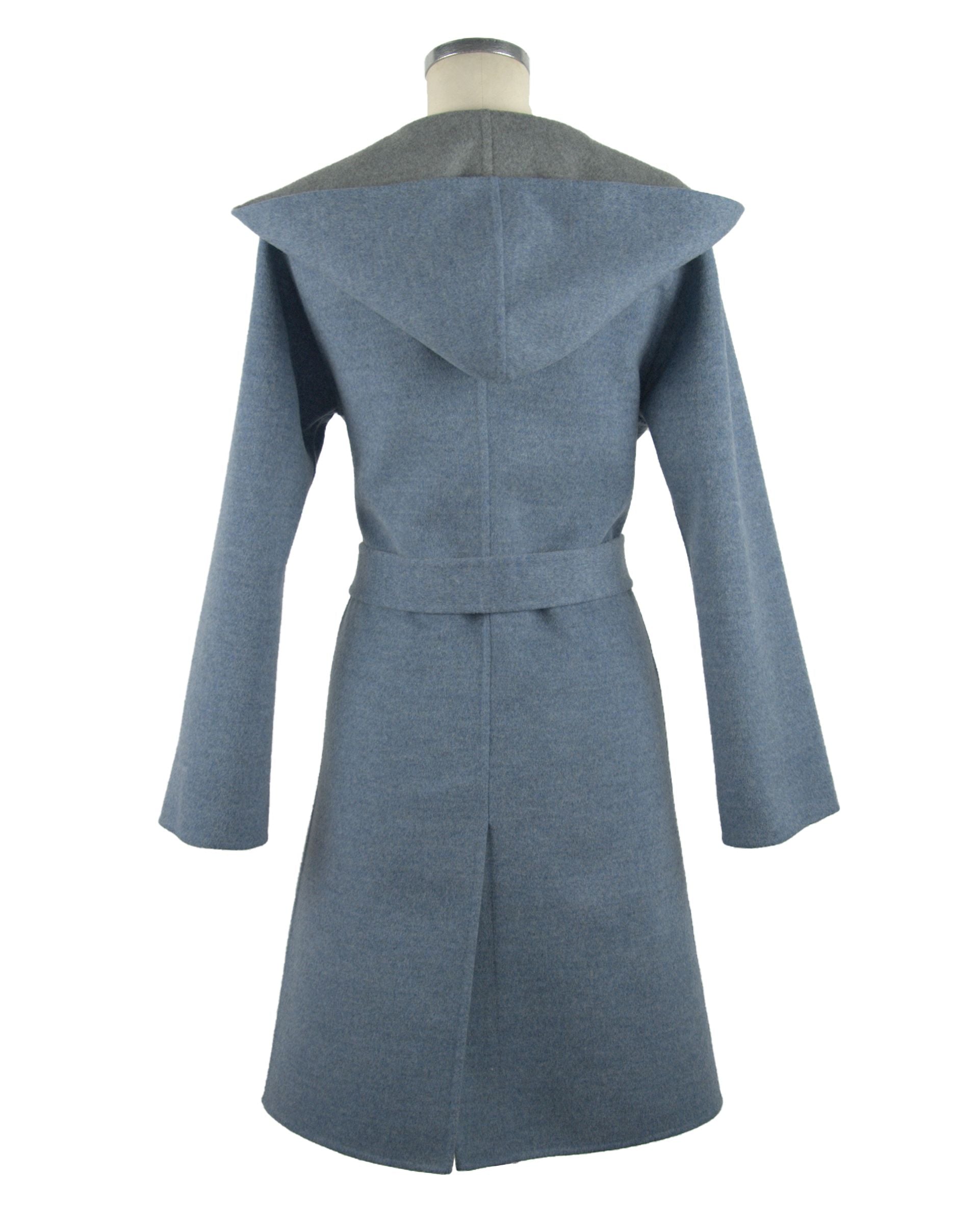 Italian Elegance Two-Tone Wool Coat with Hood