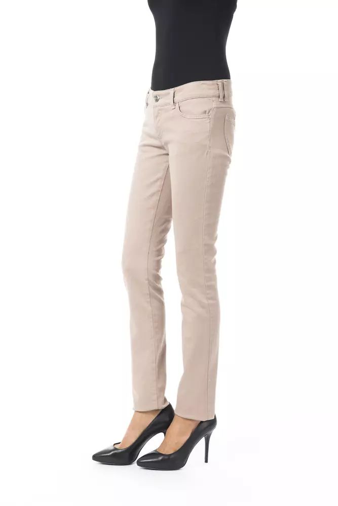 Elegant Beige Slim Fit Pants with Unique Chain Detail