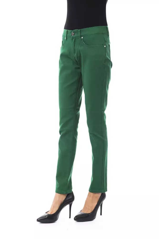 Chic Green Slim Fit Cotton Pants