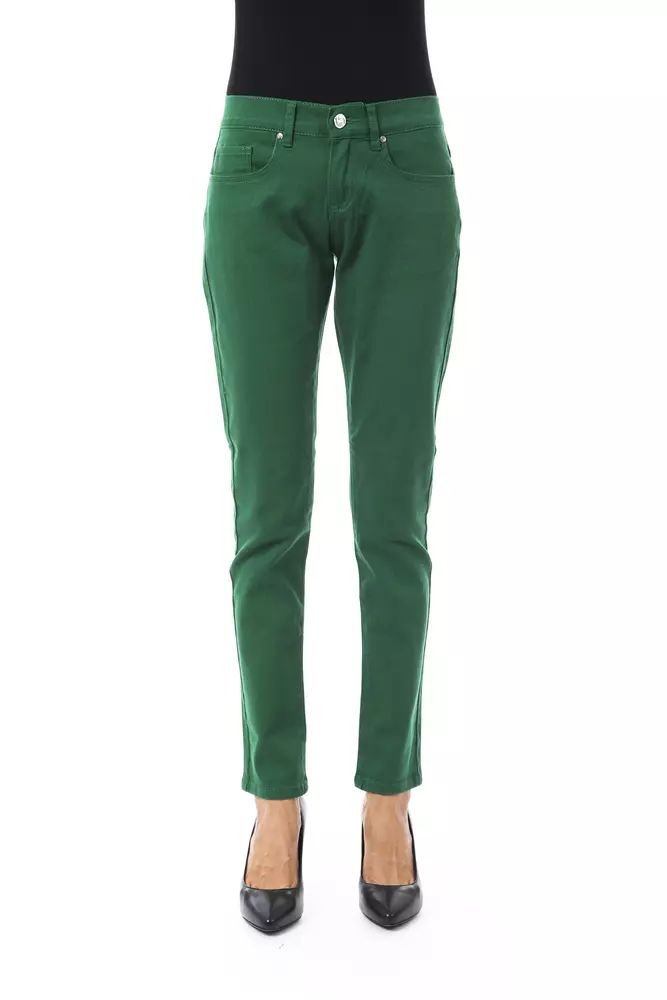 Chic Green Slim Fit Cotton Pants