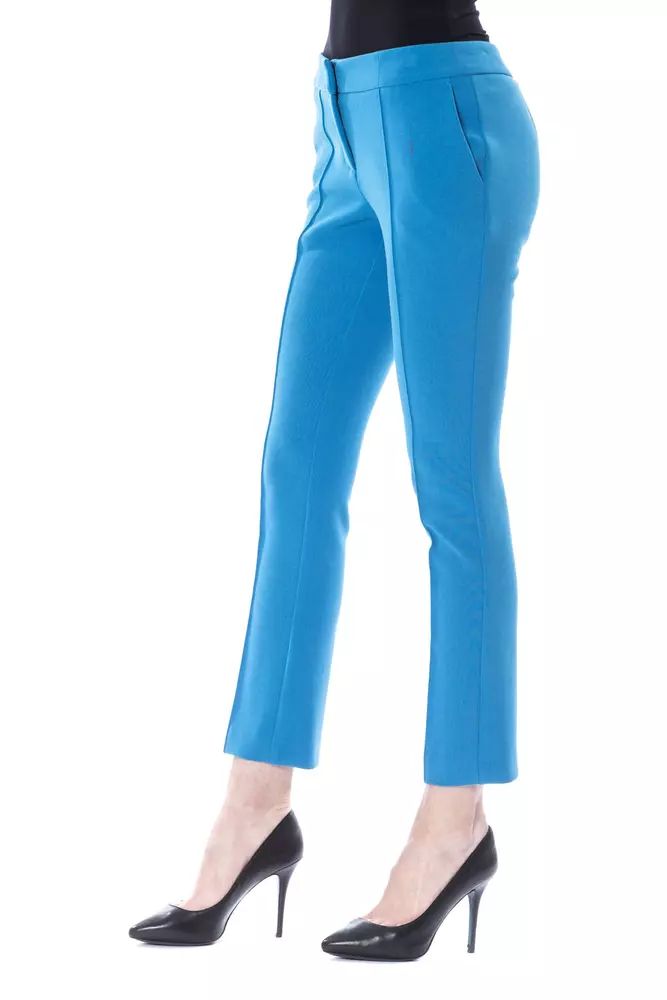 Chic Light Blue Skinny Pants with Zip Closure