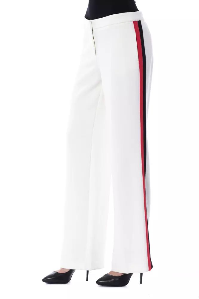 Elegant White Stripe-Detailed Trousers