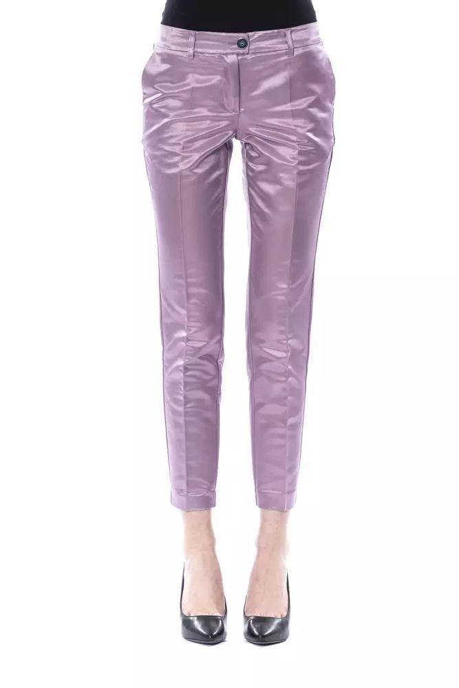 Elegant Purple Cotton-Silk Blend Pants