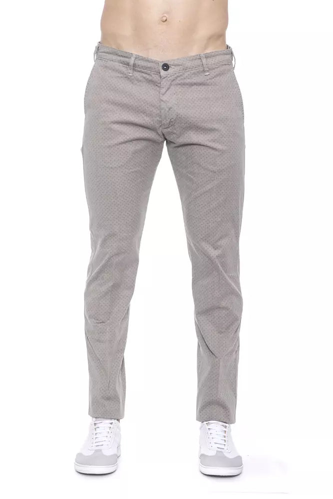 Beige Cotton Trousers with Chic Micro-Pattern