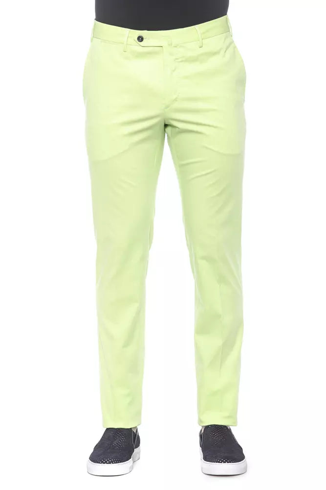 Elegant Green Cotton Blend Trousers for Men