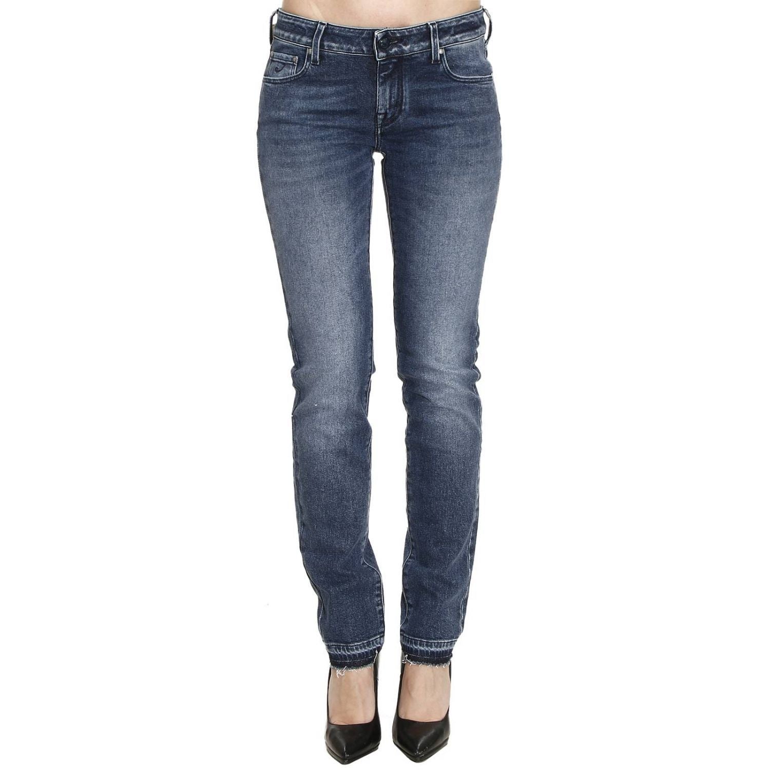 Chic Slim Fit Cotton Jeans with Artisanal Flair