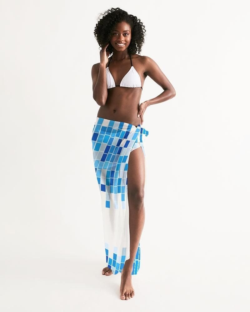 Buy Sheer Mosaic Square White and Blue Swimsuit Cover Up by inQue.Style