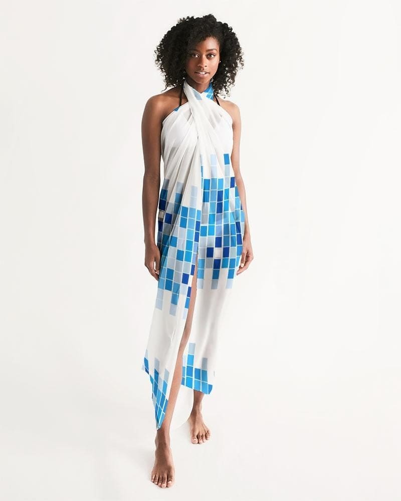 Buy Sheer Mosaic Square White and Blue Swimsuit Cover Up by inQue.Style