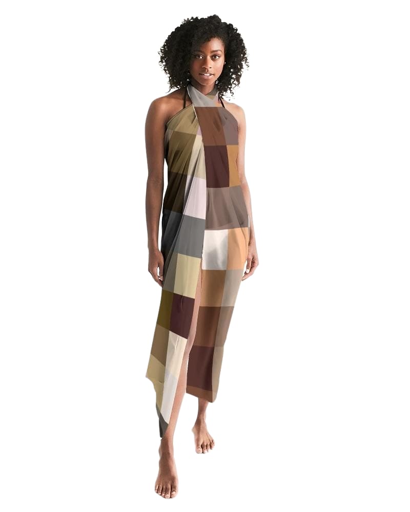 Sheer Sarong Swimsuit Cover Up Wrap / Brown Colorblock Multicolor