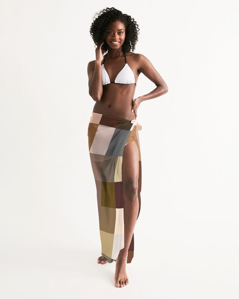Buy Sheer Sarong Swimsuit Cover Up Wrap / Brown Colorblock Multicolor by inQue.Style