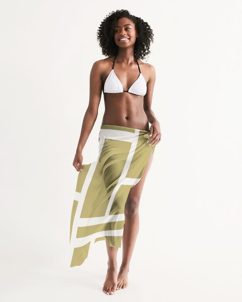 Buy Sheer Sarong Swimsuit Cover Up Wrap / Geometric Beige and White by inQue.Style
