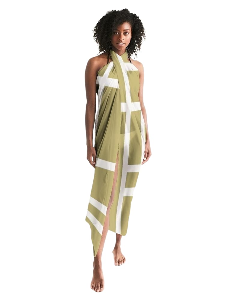 Sheer Sarong Swimsuit Cover Up Wrap / Geometric Beige and White