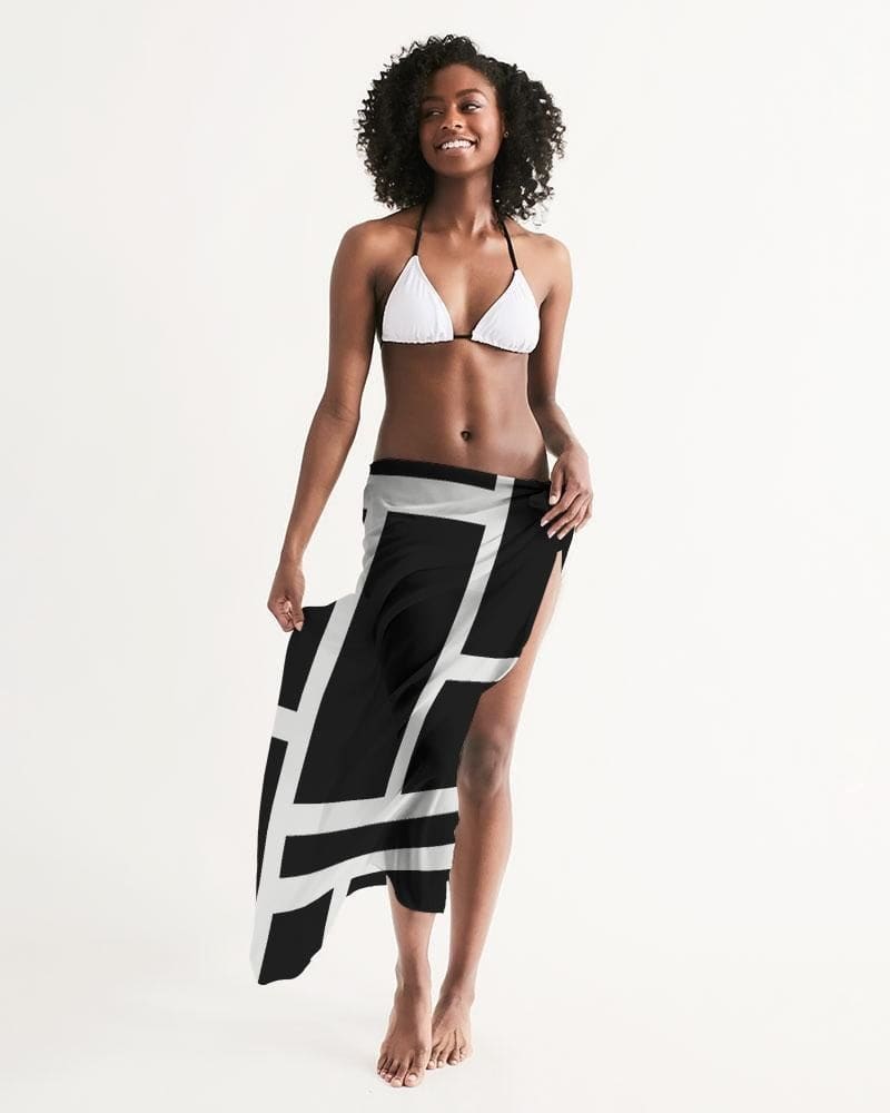 Buy Sheer Sarong Swimsuit Cover Up Wrap / Geometric Black and White by inQue.Style