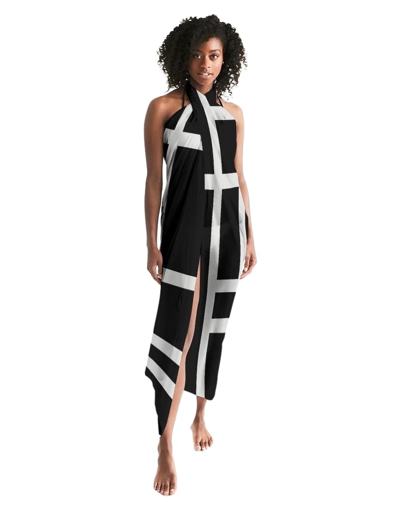 Sheer Sarong Swimsuit Cover Up Wrap / Geometric Black and White