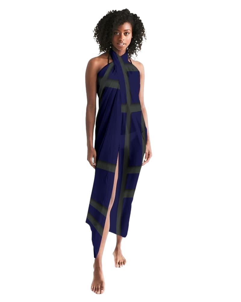 Sheer Sarong Swimsuit Cover Up Wrap / Geometric Dark Blue and Green