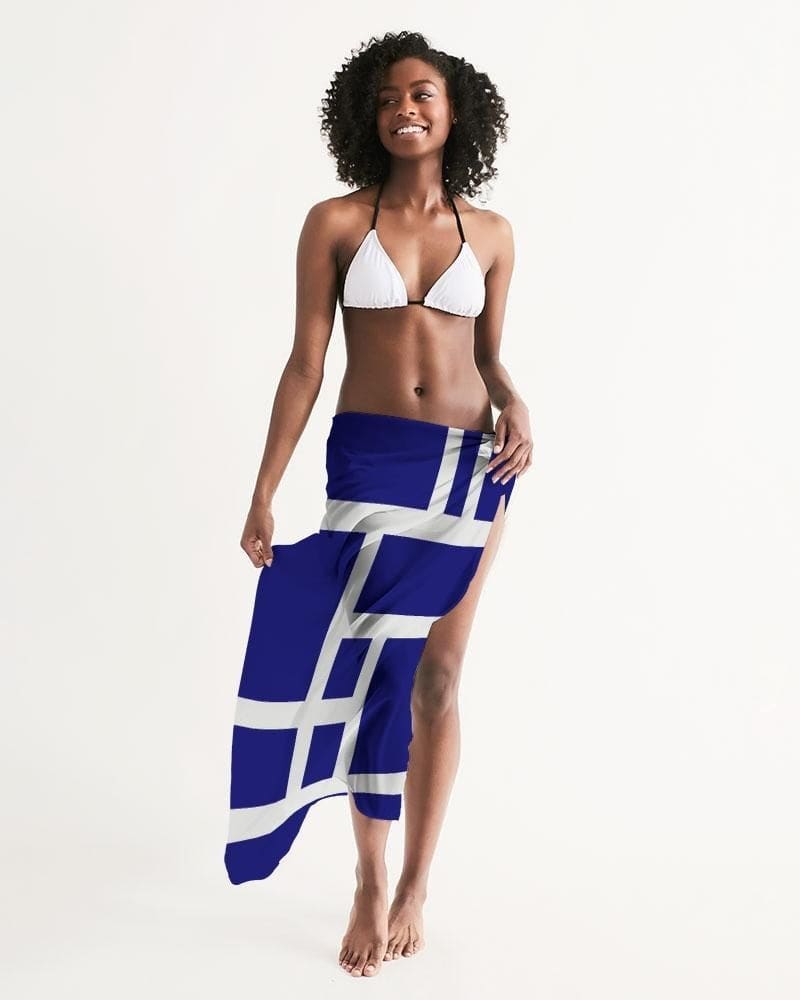 Buy Sheer Sarong Swimsuit Cover Up Wrap / Geometric Dark Blue and White by inQue.Style