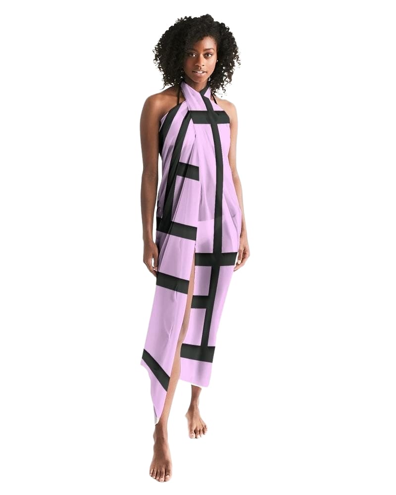 Buy Sheer Sarong Swimsuit Cover Up Wrap / Geometric Lavender and Black by inQue.Style