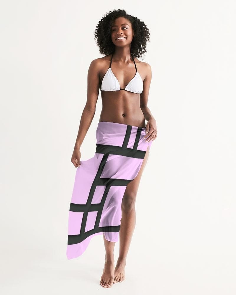 Buy Sheer Sarong Swimsuit Cover Up Wrap / Geometric Lavender and Black by inQue.Style