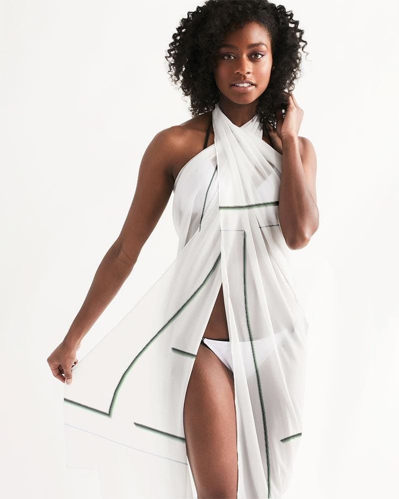 Sheer Sarong Swimsuit Cover Up Wrap / Geometric White and Gray