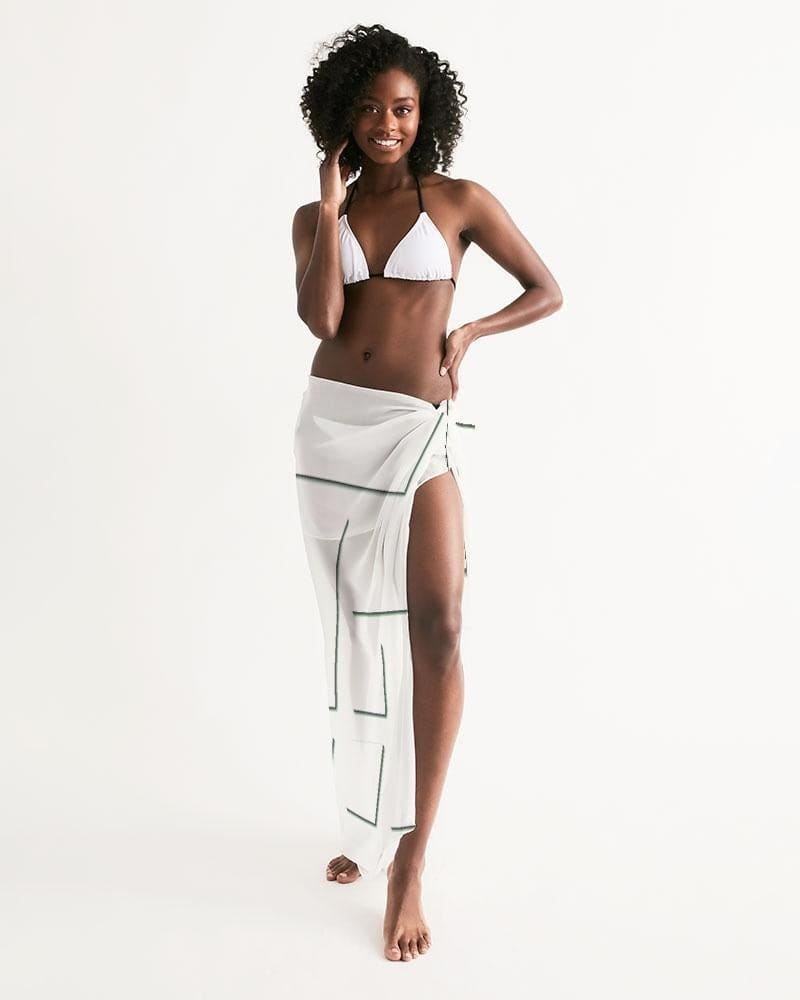 Buy Sheer Sarong Swimsuit Cover Up Wrap / Geometric White and Gray by inQue.Style