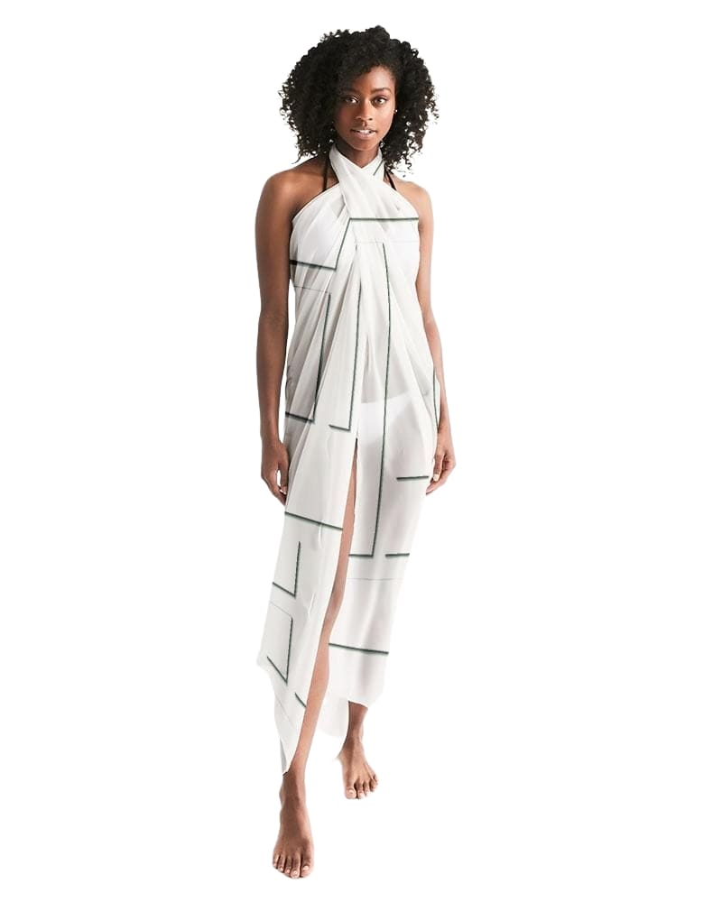 Sheer Sarong Swimsuit Cover Up Wrap / Geometric White and Gray