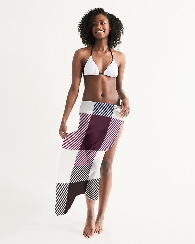 Buy Sheer Sarong Swimsuit Cover Up Wrap / White Grid by inQue.Style