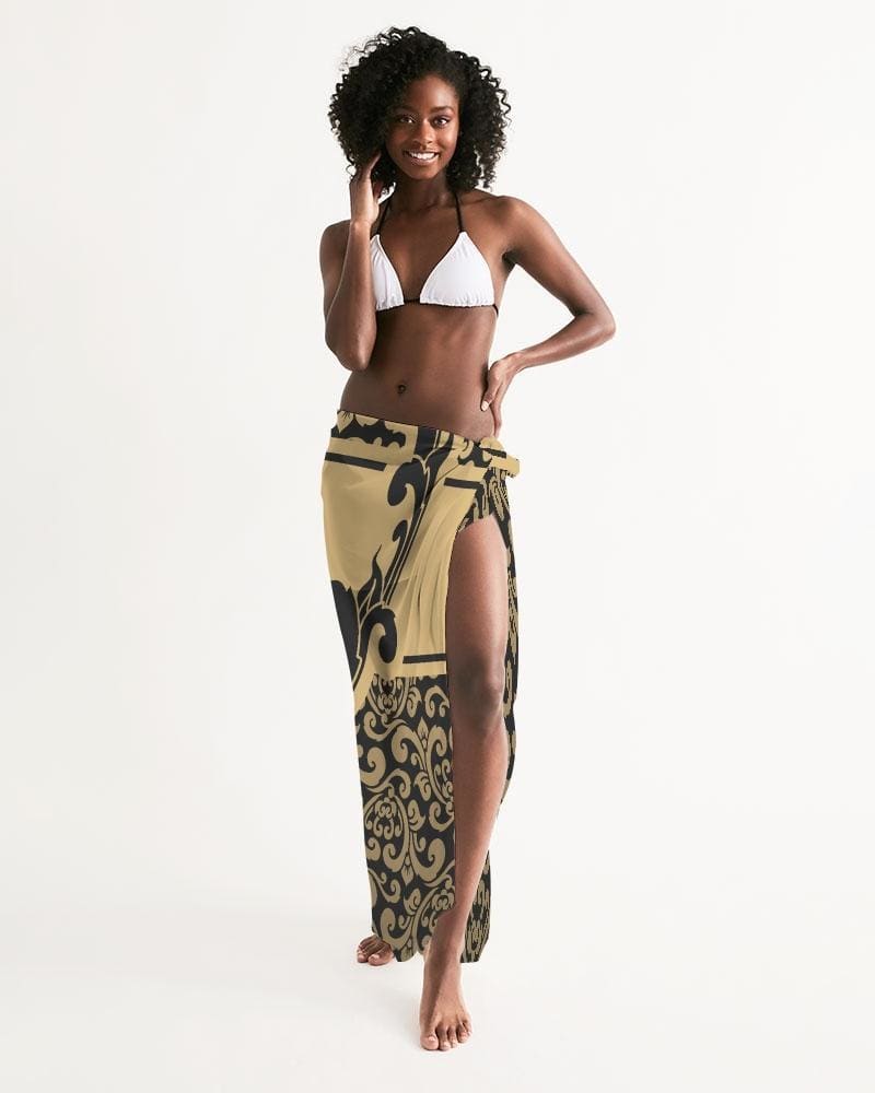 Buy Sheer Swimsuit Cover Up Abstract Print Black and Gold by inQue.Style