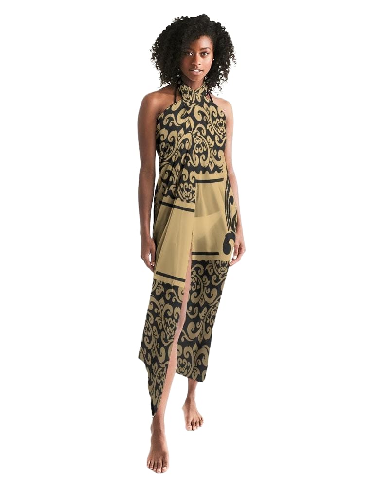 Sheer Swimsuit Cover Up Abstract Print Black and Gold