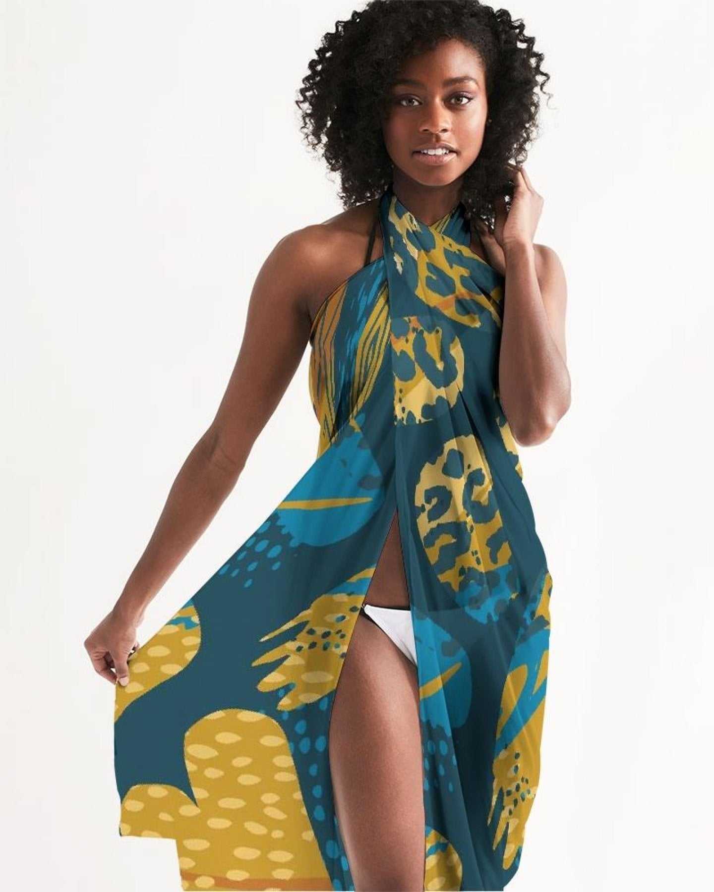 Buy Sheer Swimsuit Cover Up Abstract Print Blue by inQue.Style